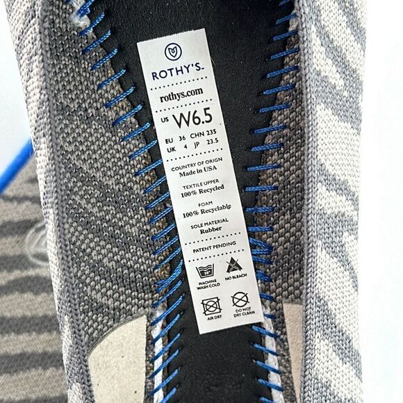 Rothy’s Womens The Point Gray Zebra Pointed Flats Shoes Size W6.5 - Picture 6 of 7